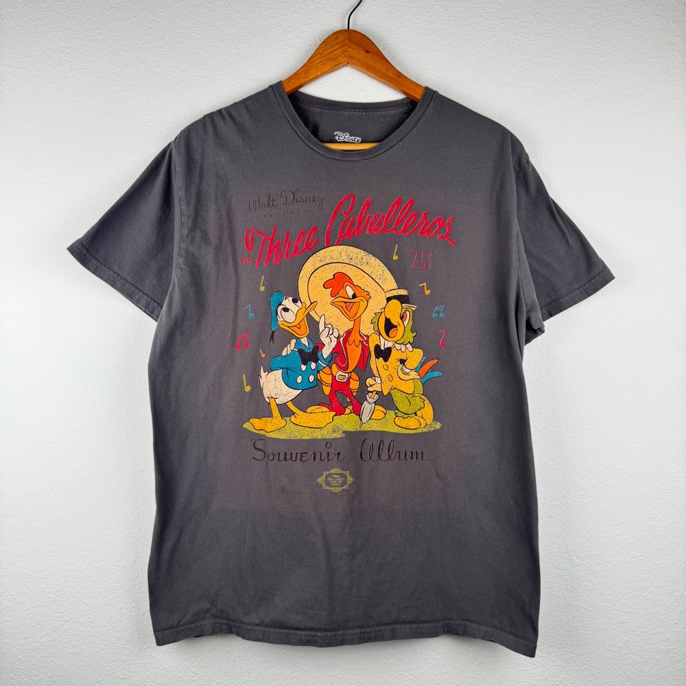 Disney The Three Caballeros T-Shirt Mens XL Gray Excellent Retro Graphic Tee